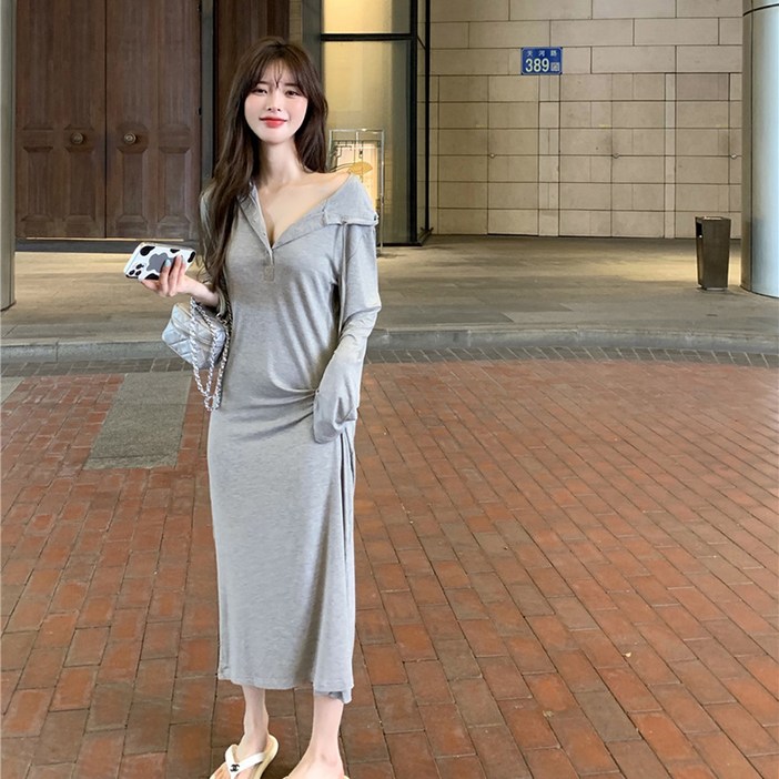 피어니스트 후드넥 긴팔 쭈리 롱원피스