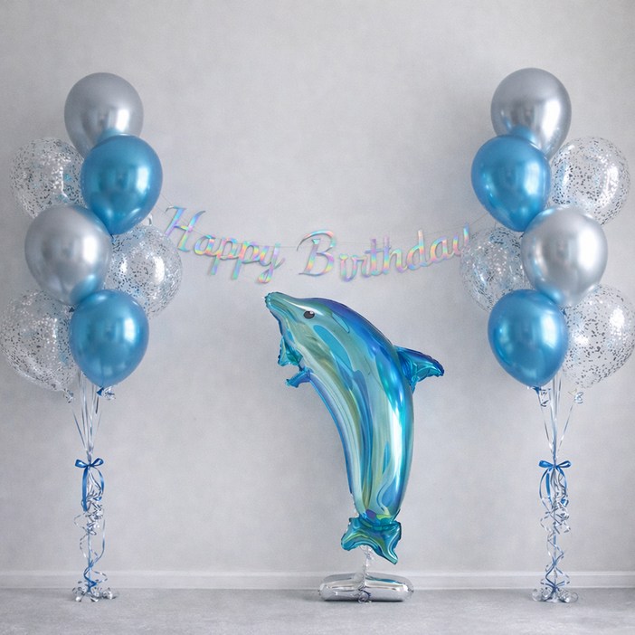 라이크 Happy Birthday 가랜드 + 돌고래 풍선 세트