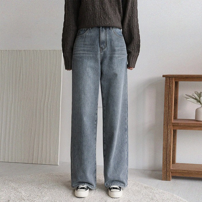 앤드스타일 여성용 숏롱 기장 히터진 NO 2 본딩기모 와이드 데님팬츠 264996