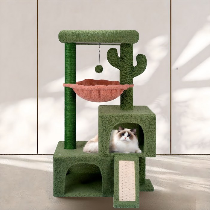 로이펫 4단 스크래쳐 숨숨집 플랫품 뚱냥이 캣타워