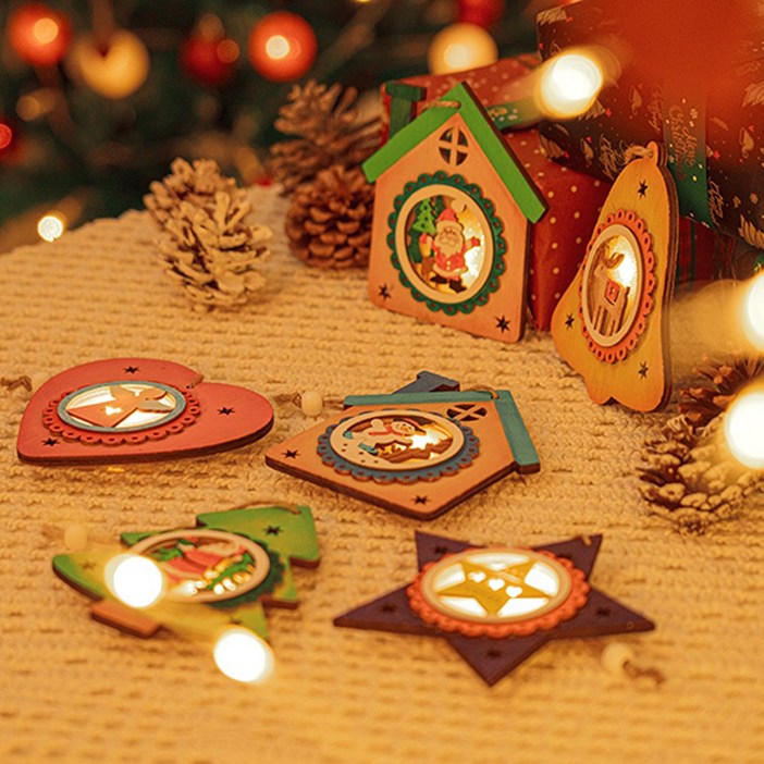 MDF오너먼트 무드등10개 트리장식 크리스마스DIY, 나무오너먼트트리10개