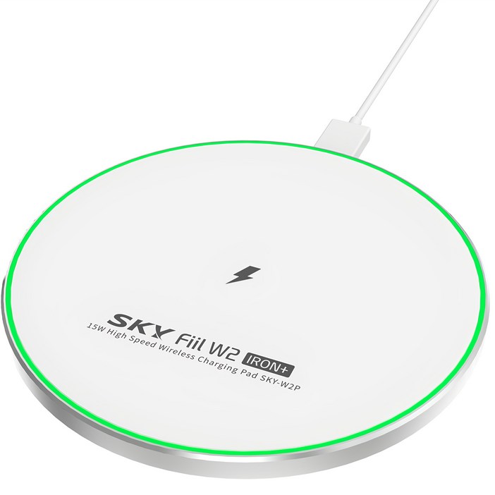 스카이 필 W2P 아이언 15W 고속 무선충전기 패드 SKYW2P, 화이트  실버, 1개