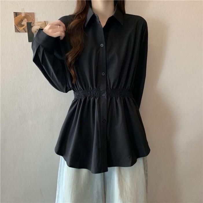 PETITBATH 여성 허리스트링 페플럼 카라 플레어 긴팔 블라우스  lyy0420250719