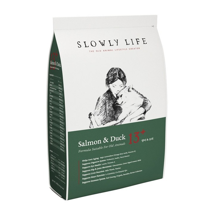 슬로울리라이프 연어 오리 7 79세 노령견 노견 부드러운 소프트 사료, 1개, 1.6kg