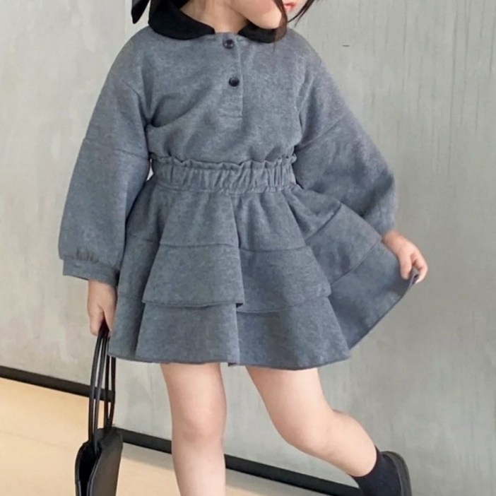 구빠방 아동 카라 니트 상의 캉캉 밴딩 스커트 상하 투피스 세트