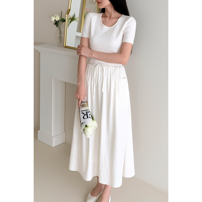 헤아비아 여성 밴딩 롱치마 포켓 루즈핏 A라인 스커트