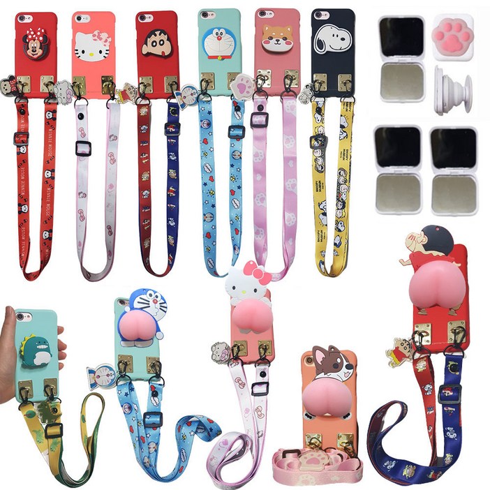갤럭시 와이드8 M16 5G SM-M166S 목걸이 캐릭터 스트랩 거울 미러 스마트톡 폰그립톡 실리콘 젤리 세트 핸드폰 케이스 GH폰줄HU