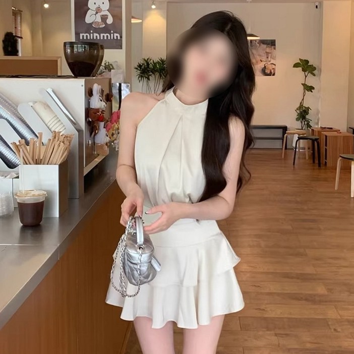 글램디브 츄빈스 홀터넥 민소매 플레어 미니원피스 AE0294