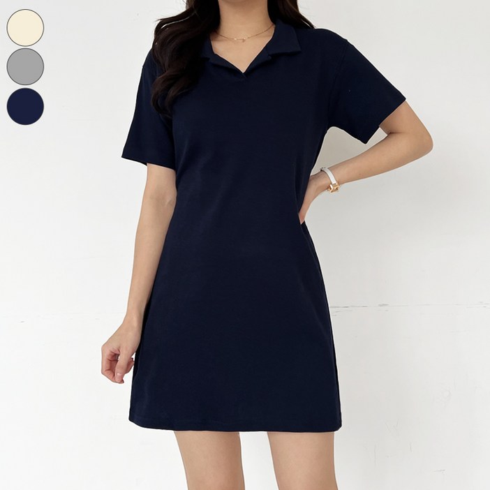 바비팩토리 여성용 카라 미니 반팔원피스 국내생산 뒷리본 A라인 원피스