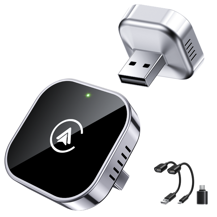 NICESUN 미니 무선 스마트 자동차 어댑터 애플 카플레이 안드로이드 오토 2 in 1 플러그 앤 플레이 T2