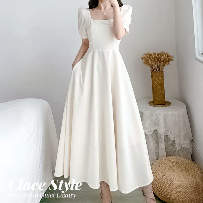 클레이스 스퀘어넥 퍼프 소매 반팔 원피스