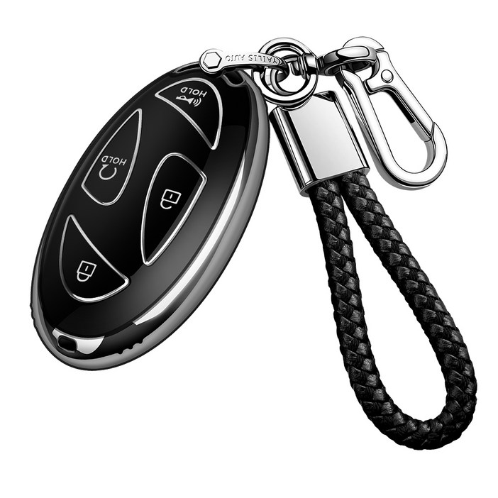 MODACE 20232025현대 차키 케이스스트랩 메탈 키링 열쇠고리5버튼7버튼TPU 소프트젤 보호 케이스, 7버튼실버 블랙