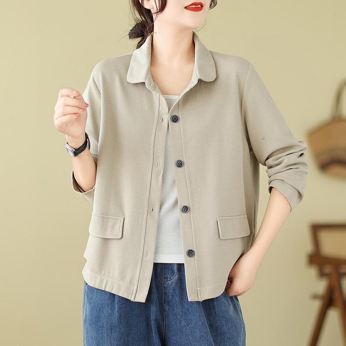 ORZQU 봄 가을 여성 정장자켓 문예 통근 면 루즈핏 쇼트 코트