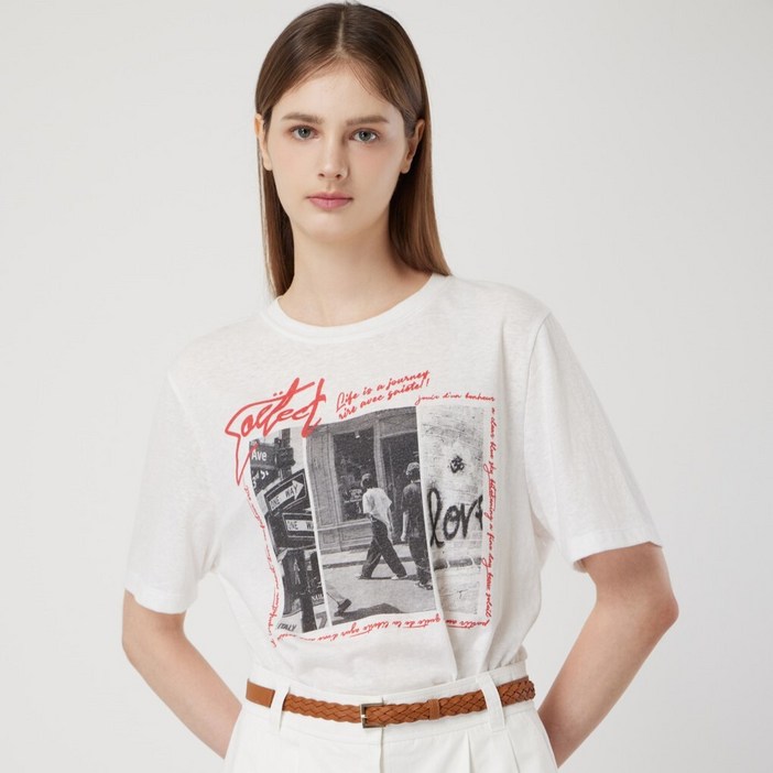 AK플라자 씨씨콜렉트 코튼 혼방 빈티지 그래픽 티셔츠 C252PSM334