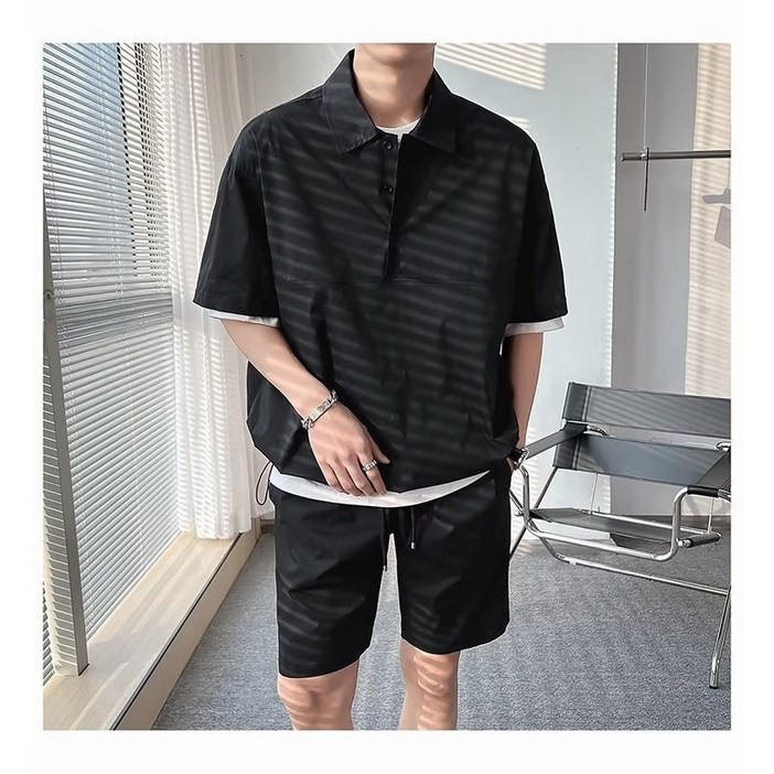 THE GG 남성용 카라 반팔티 반바지 트레이닝 운동복 상하세트BBK