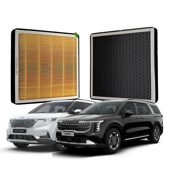 리얼핏 4세대 카니발 KA4 에어컨필터 앞뒤세트활성탄 헤파 멀티 호환, 1세트, PRE0103  카니발KA4 앞뒤세트
