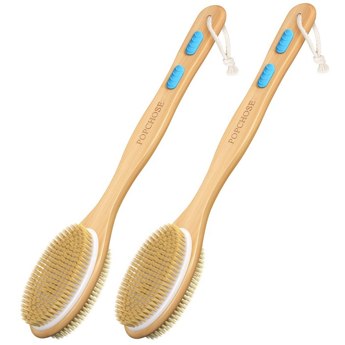 POPCHOSE 양면 각질 제거 바디 브러쉬 긴 핸들 샤워 브러쉬 등 마사지 등드름 예방 사으품