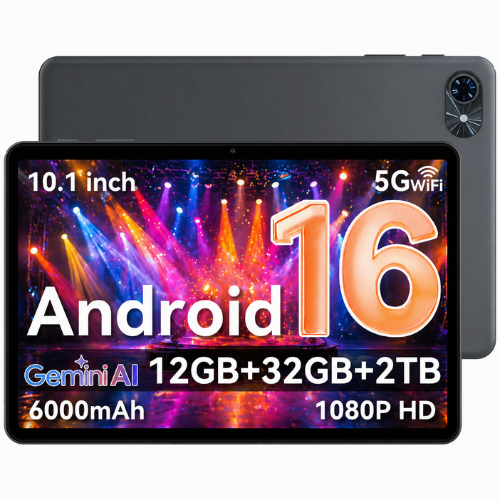 TABWEE 태블릿 12(3+9)GB+32GB  6000mAh Android16 Gemini 2 10인치 HD+IPS 디스플레이 Wi-Fi6듀얼스피커 GMS인증 학습용 테블릿 pc