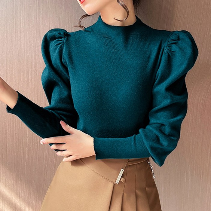 메이킹유 하객룩핏보장 어깨 벌룬 셔링 퍼프 포인트 반목 긴팔 니트 데일리 8781엘리제니트