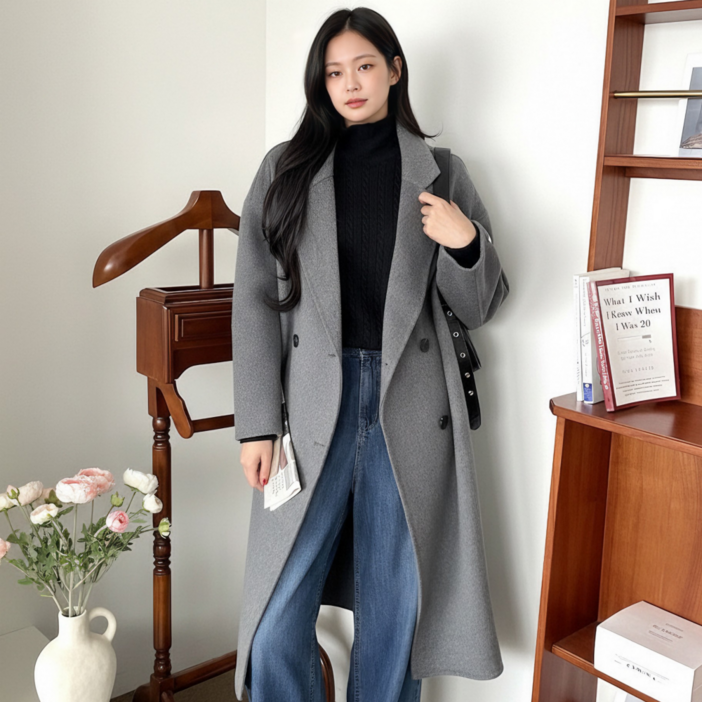 울100 핸드메이드 롱 코트 루즈핏 유니크코코