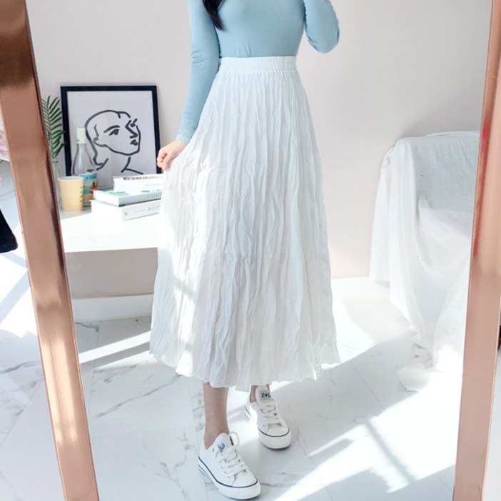 여성 편하고 예쁜 밴딩 주름 링클 롱 스커트 살랑살랑 데일리로 굿