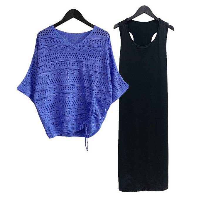 해쉬 펀칭 반팔니트 나시 원피스 세트(6color) 2 in 1 니트원피스 투피스