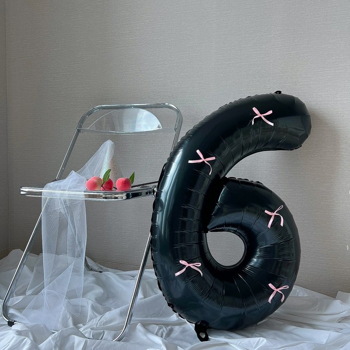 숫자풍선 생일풍선 대형 리본 생일파티용품 이벤트, 블랙(+핑크리본)