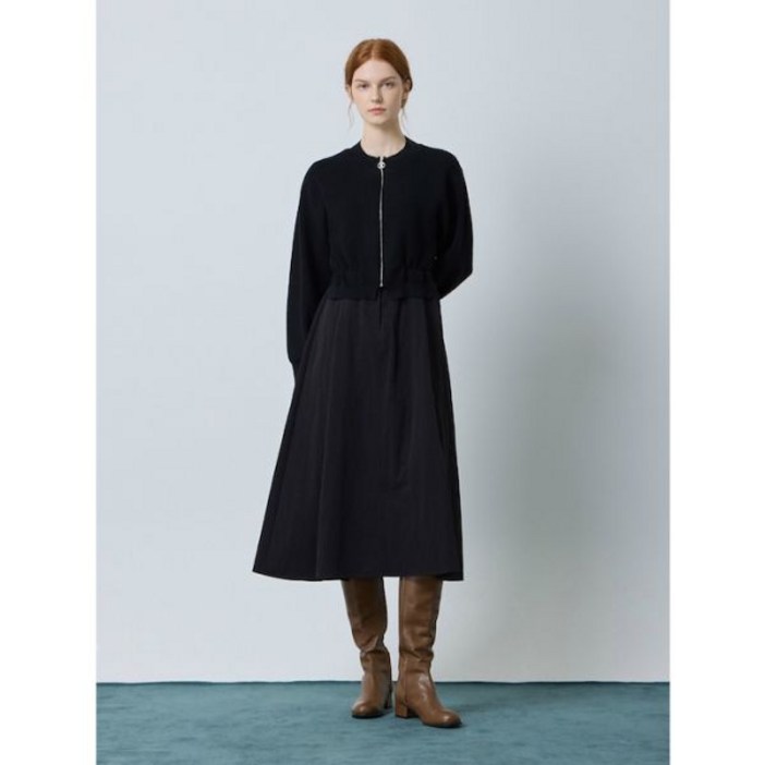 CC콜렉트 울 니트 블록 플레어 원피스 BKC244PSE051