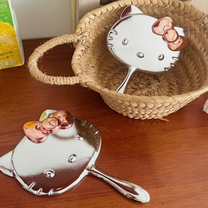 [NRT] 화장 키티 미니 휴대용 손거울, 1개, 실버