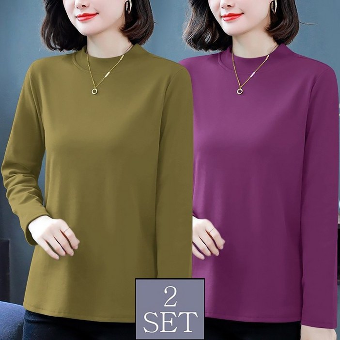 ROYALBELLE 2장묶음 여성 플리스 하프넥 중년 긴팔 보온 기본 이너 티셔츠 K0111015