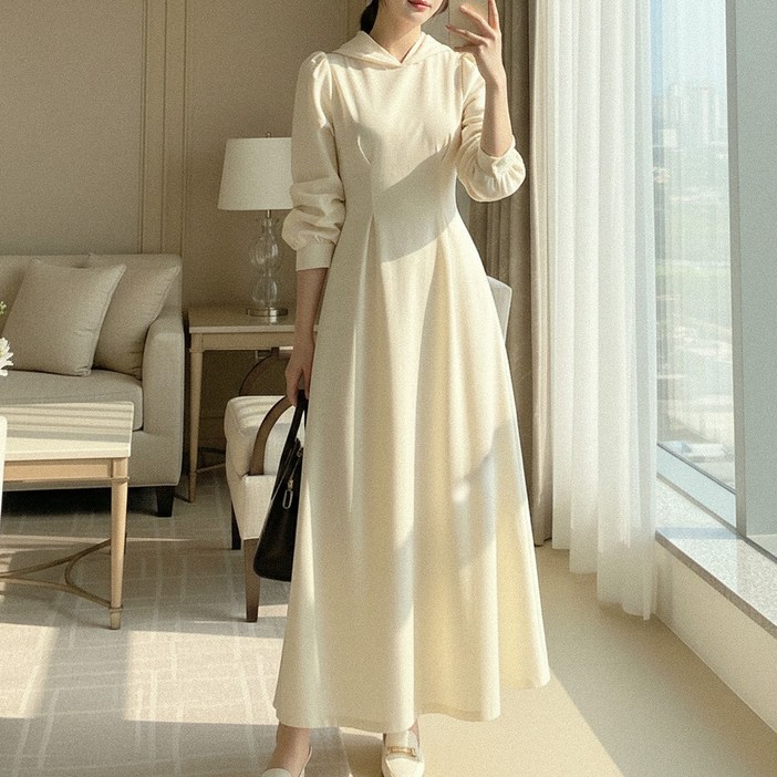 글램디브 아노넨 후드롱원피스 핀턱 긴팔 데일리룩 AA0332