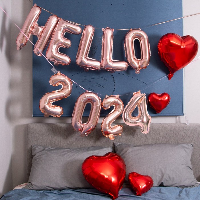 연말 파티 풍선 용품 세트  Good bye 2023 굿바이 헬로 2024 hello 풍선 장식 신년 새해 송년회 데코