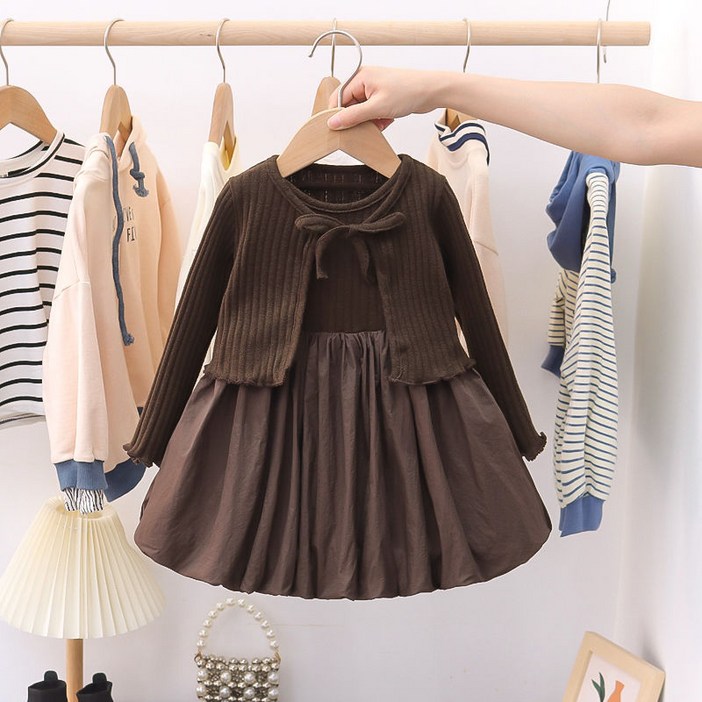 룩앤필 아동 여아 니트 가디건 투피스 원피스 세트