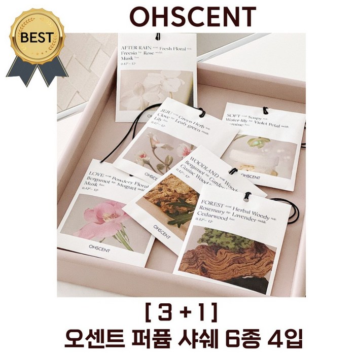 [3+1] 바이스킨 오센트 퍼퓸 샤쉐 (6종 택 1 - 포레스트 제주 러브 우드랜드 애프터레인 소프트) 룸 차량 옷장 화장실 방향제