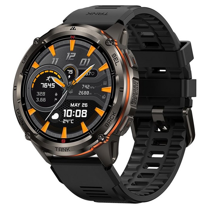 KOSPET TANK T3 Ultra 2 GPS 스마트 워치 남성용 나침반 고도계 기압계 60일 배터리 5ATM IP69K 방수 AMOLED BT 통화, Black, 3.632cm, GPS  블루투스