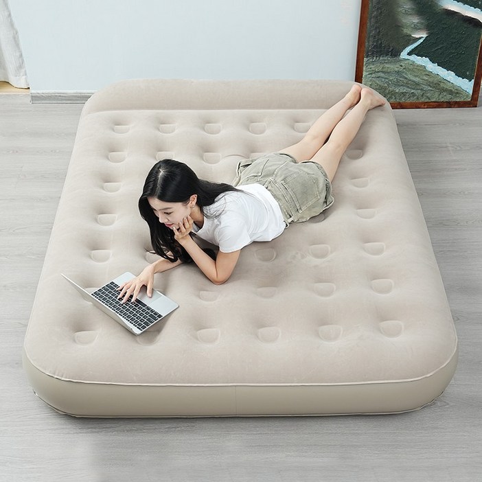 캠핑 자충 에어매트 야외 캠핑용 휴대용 침대 매트리스 내장형 자동펌프 25cm