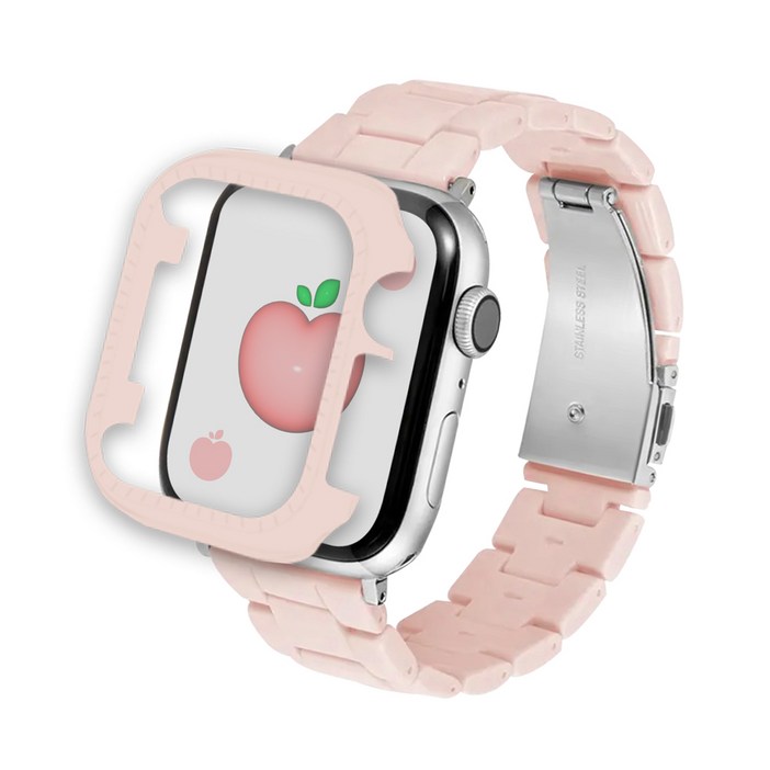 아이메이드잇 애플워치 호환 블럭 스트랩 케이스 세트, 핑크