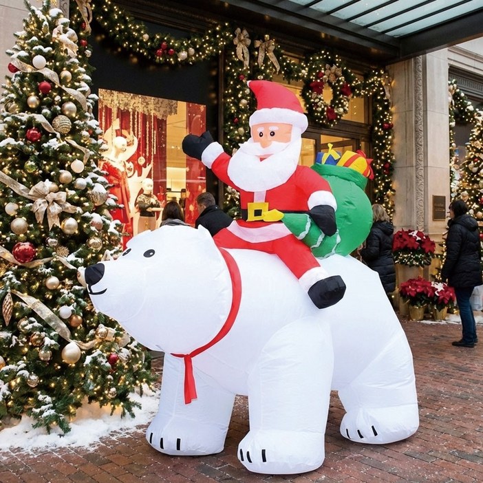 공간뉴데이 LED 북극곰 산타 장식 매장홍보용 크리스마스 대형 에어벌룬, 1개, LED 산타와 북극곰