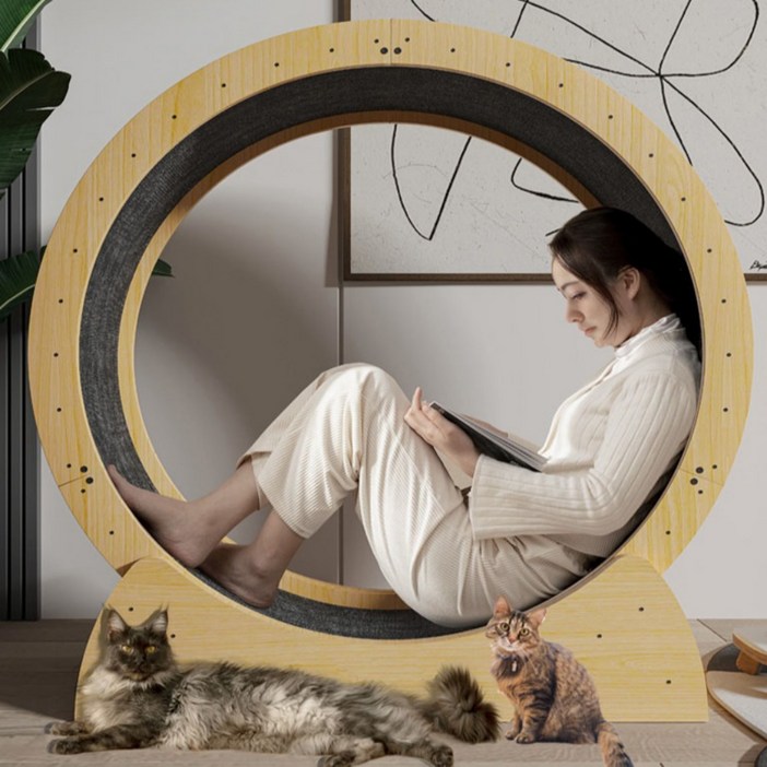 비와이몰 고양이 캣 휠 워커 트레드밀 스크래쳐 펫 롤링 장난감, L (직경 100cm 5.1~8kg이내)