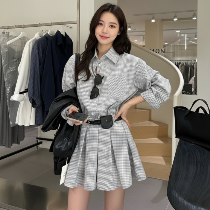 유니크코코 키작녀 페플럼 셔츠 미니 원피스 가을