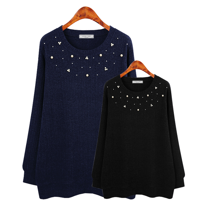 허밍퍼플 여성용 3109 베커즈 진주 RD 빅사이즈 긴팔 티셔츠 라운드 니트 겨울 국내제작 미시 마담 중년 여자 엄마 옷 여성의류