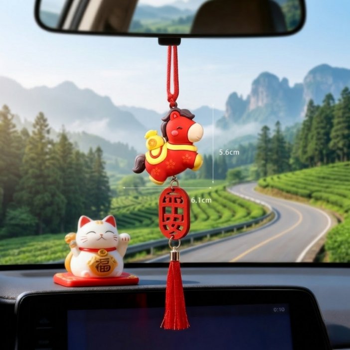 유앤클라인 붉은말 무사고 기원 차량용 룸미러 장식 액세서리