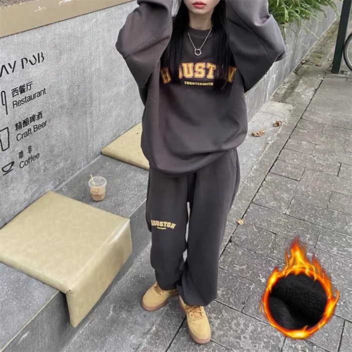 프라픽 셋업 상하의 기모 레터링 세트 트레이닝 신축성 긴팔