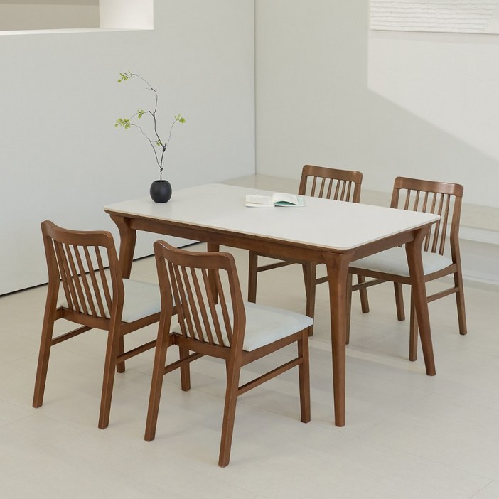 루나 포세린 세라믹 원목 4인 식탁세트 1400 의자형 IKLN1B