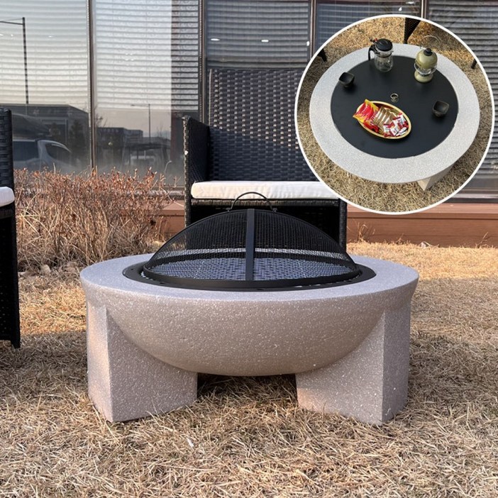 스톤화로 원형 테이블형 캠핑화로대 스파크스크린 불멍화로, 1개