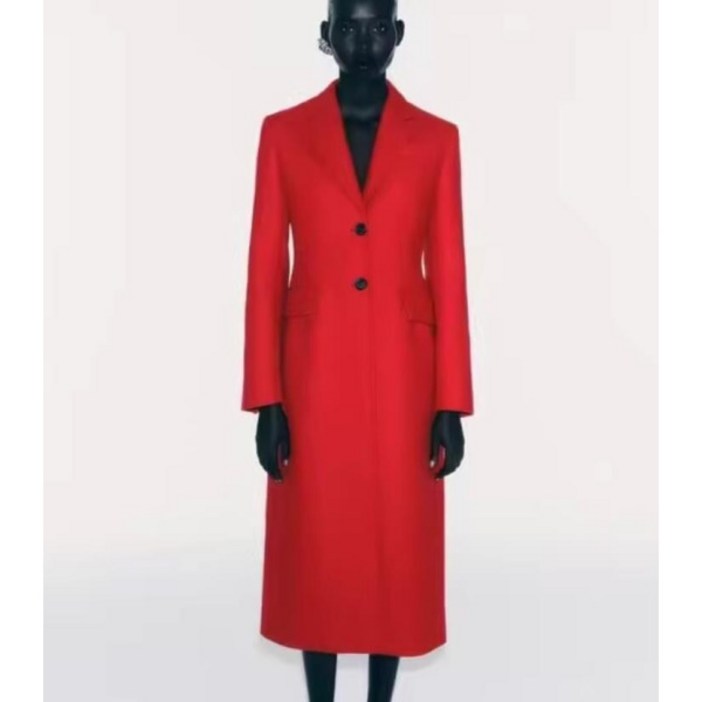 재고할인 zara 자라 겨울신상 여자울모직코트 레드 슬림 정장롱코트 21H1108