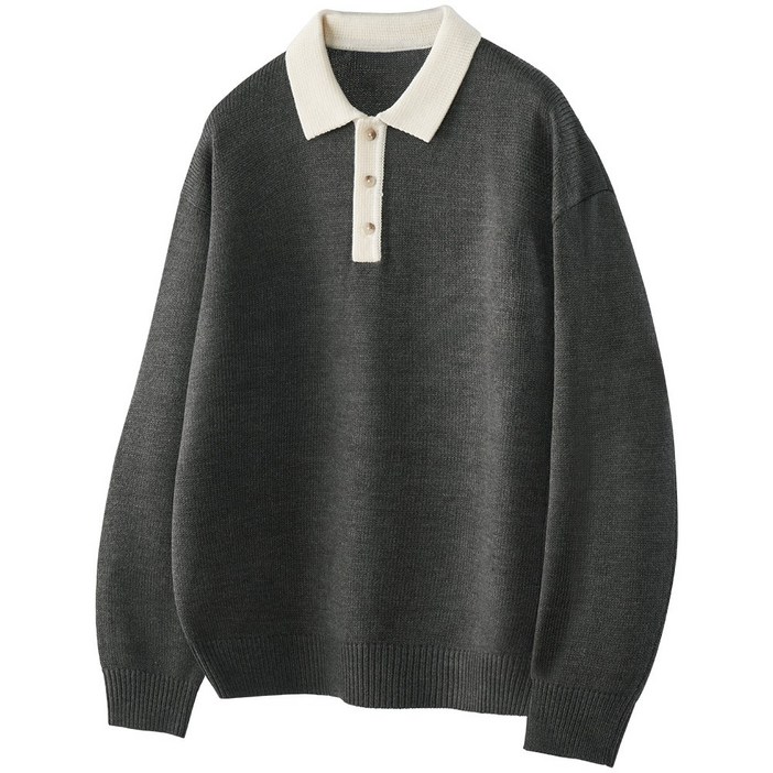 팀스핏 남성용 오버핏 배색 카라 하찌 니트 3Color