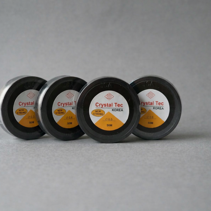 국산 크리스탈텍 고탄성 우레탄줄 끈 0.3 0.4 0.5 0.6MM 50M 세트 구성 우레탄 고무줄 비즈 반지 팔찌 염주 묵주 만들기 공예  DIY 재료