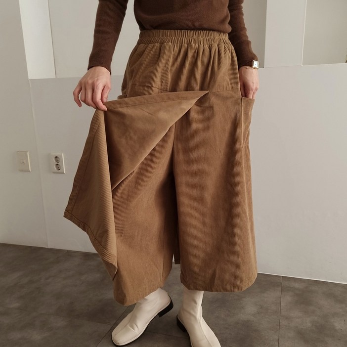 리즈와이 사이드 포켓 골덴 와이드 랩 치마바지 밴딩 팬츠 4color