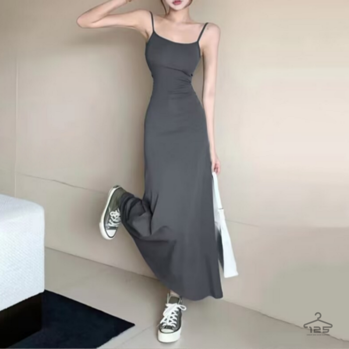 바이일이오 여성 슬림 끈 나시 머메이드 롱 원피스